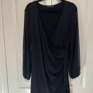 Fashion to Figure Sheer Sleeve V-neck Little Black Dress (#055)